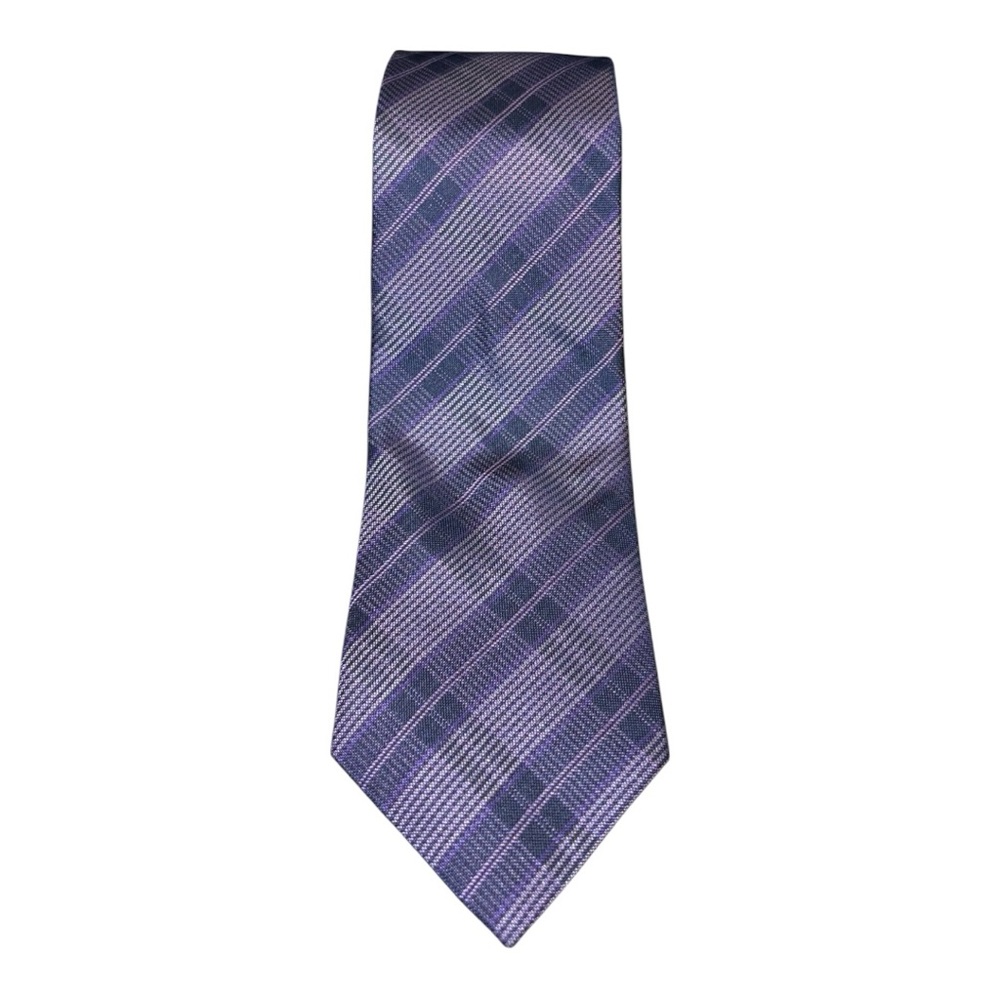 SARAR Men’s 100% Silk Purple & Navy Plaid Stripe Tie MT2
